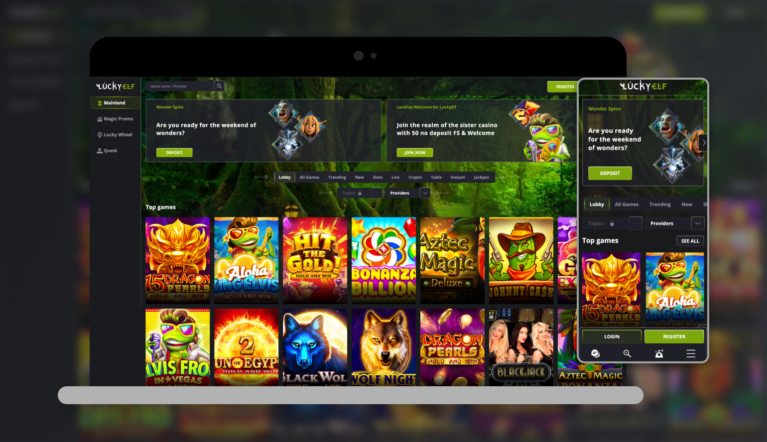 LuckyElf Casino Slots Lobby